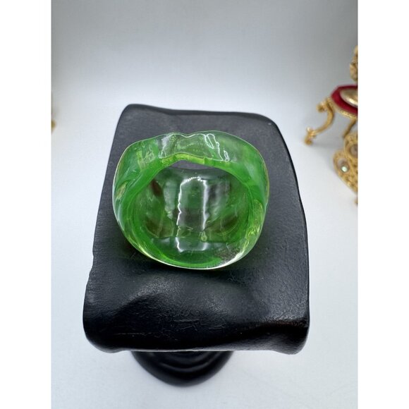 Bohemian Art Abstract Green And Red Watermelon Hand Blown Glass Bling Ring sz 7 - Picture 7 of 9
